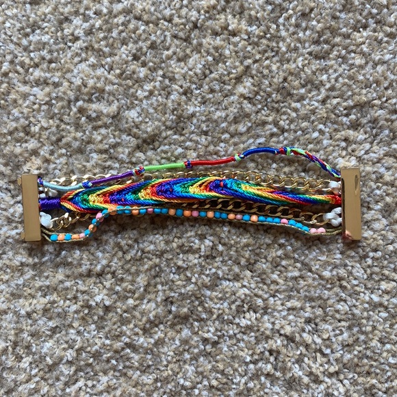 Rainbow Colored Braided and Beaded Bracelet - Picture 2 of 9